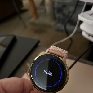 Garmin Venu 3S Smartwatch with Gold Bezel and Pink Band